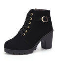 Fashoin Leopard Print Ankle Square Heel Suede Lace-up Zip Boots Women Casual Versatile Shoes Autumn And Winter