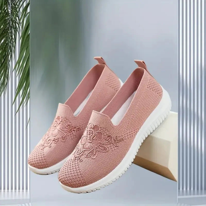 Women'S Breathable Hollow Flat Shoes, Shallow Mouth Flower Solid Color Mesh Shoes, Fashionable Lazy Shoes