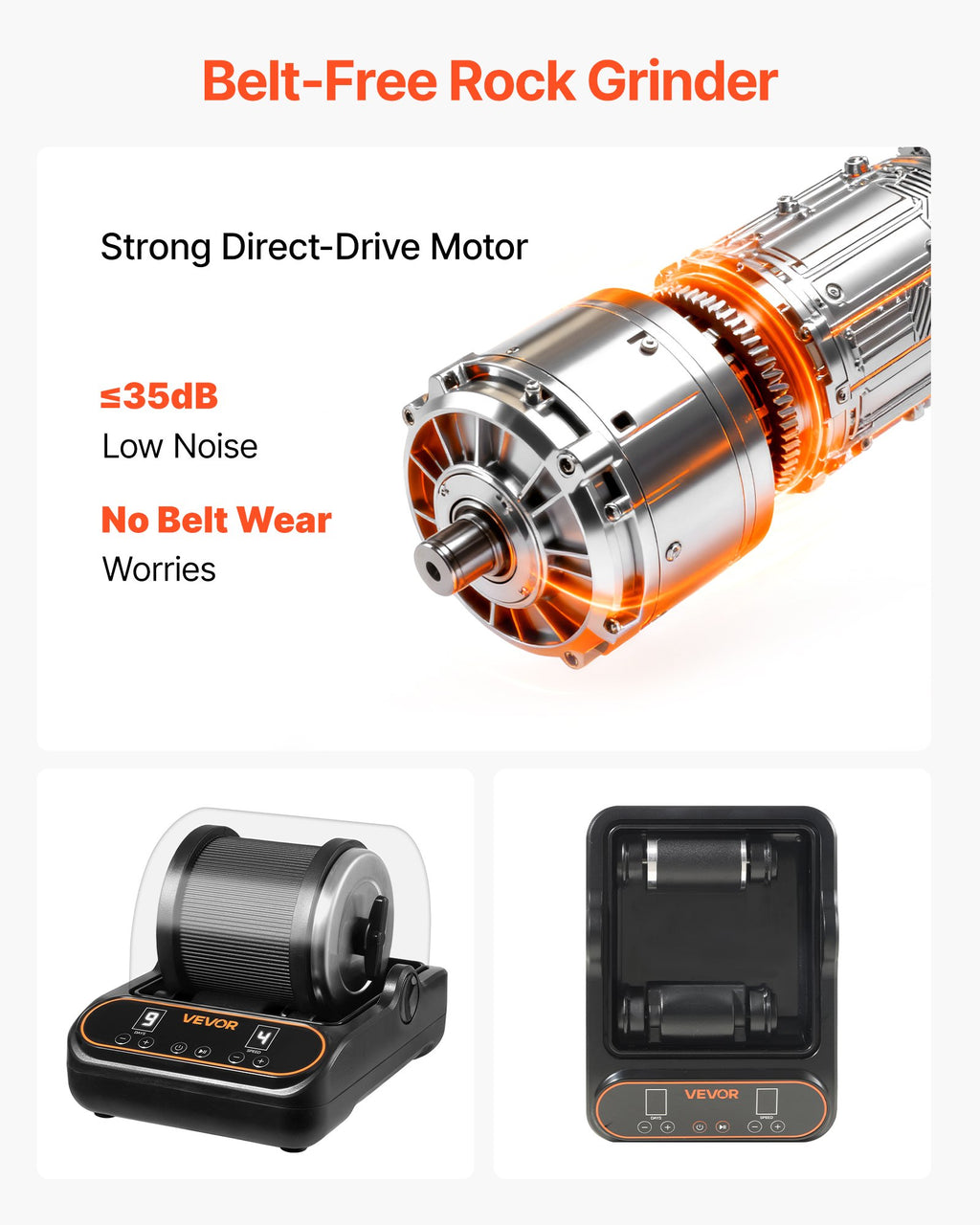 Rock Tumbler, 2 Lb Rock Polishing Machine, Rocks Tumbling Kit With 4-Speed Adjustment, 1–9 Day Timer, PC Sound Reduction Cover & TPU Drum, Direct Drive Motor Rocks Polishing, Quiet Operation