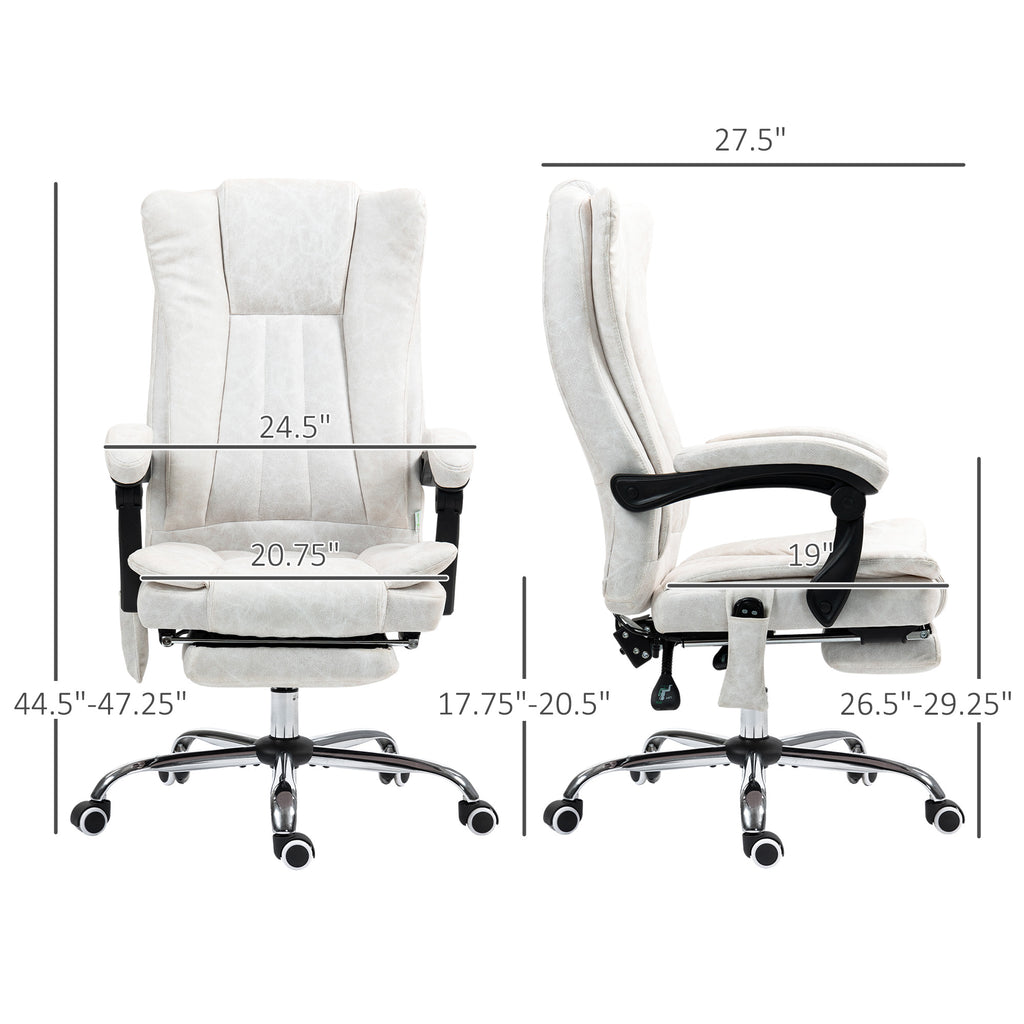 Massage Office Chair With 6 Points And Heat, Reclining Computer Chair With Adjustable Height And Footrest, White