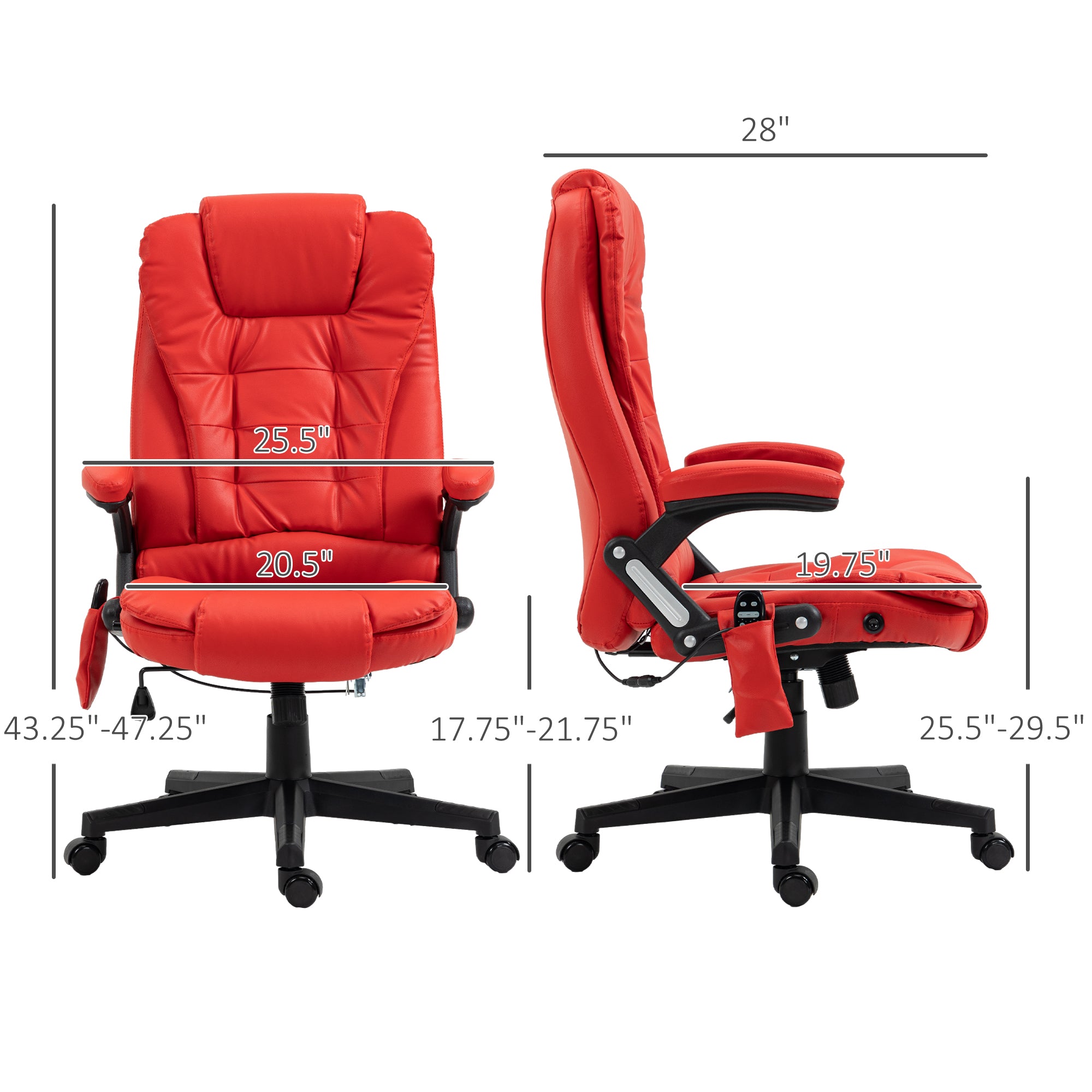 Massage Office Chair, Heated Reclining Computer Chair With 6 Vibration Points, Armrest And Remote, Red