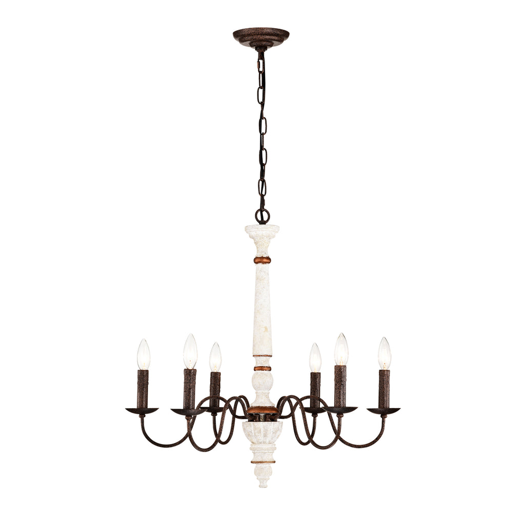 Retro White And Rust Color Chandelier With Light Fixture 6 Light E12 NO Include Bulb Pendant Light Fixtures For Dining Room, Lobby, Kitchen, Bedroom, Living Room, Conference Room, Home Office