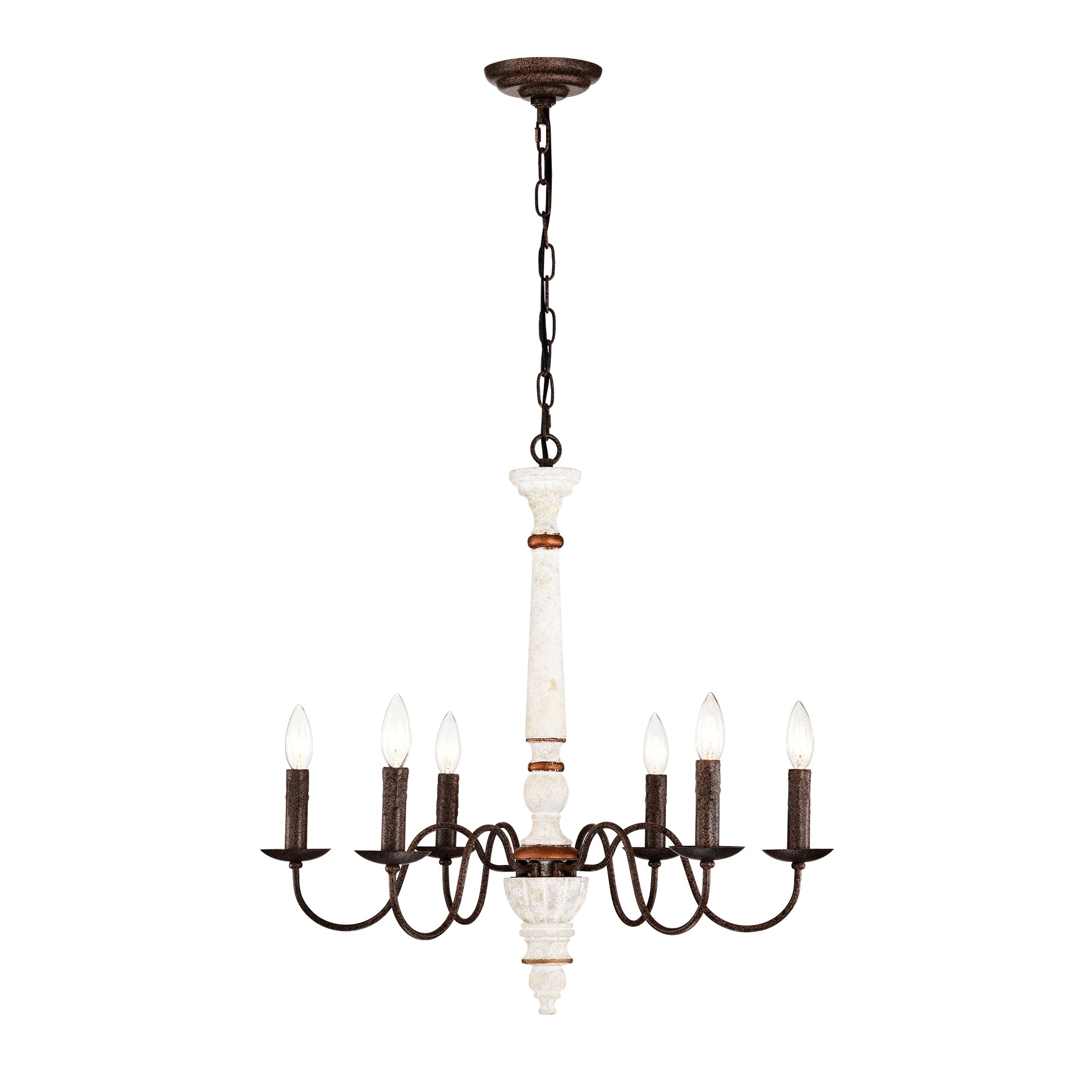 Retro White And Rust Color Chandelier With Light Fixture 6 Light E12 NO Include Bulb Pendant Light Fixtures For Dining Room, Lobby, Kitchen, Bedroom, Living Room, Conference Room, Home Office