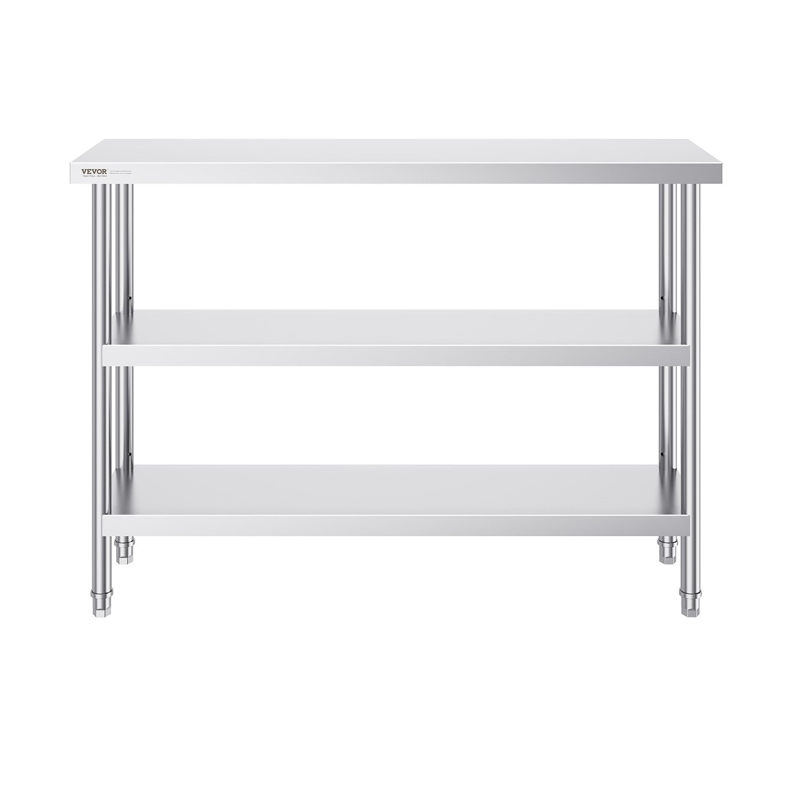 VEVOR Stainless Steel Food Prep Table, 14 X 48 X 34 Inch Commercial Kitchen Worktable, With 2 Adjustable Undershelf, Heavy Duty Prep Table Metal Work Table For BBQ, Kitchen, Home, And Garage