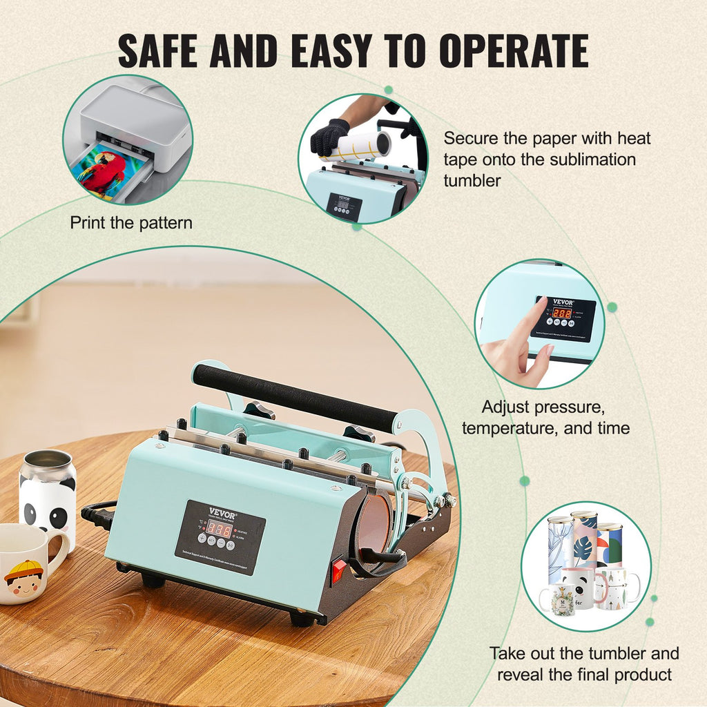 Tumbler Heat Press Machine, 11-30oz Mug Press, Heat Up Fast And Even, Tumbler Press With Sublimation Paper, Tape And Gloves, Temp And Time Setting, For Sublimation Tumblers, Cups, Mugs, Green