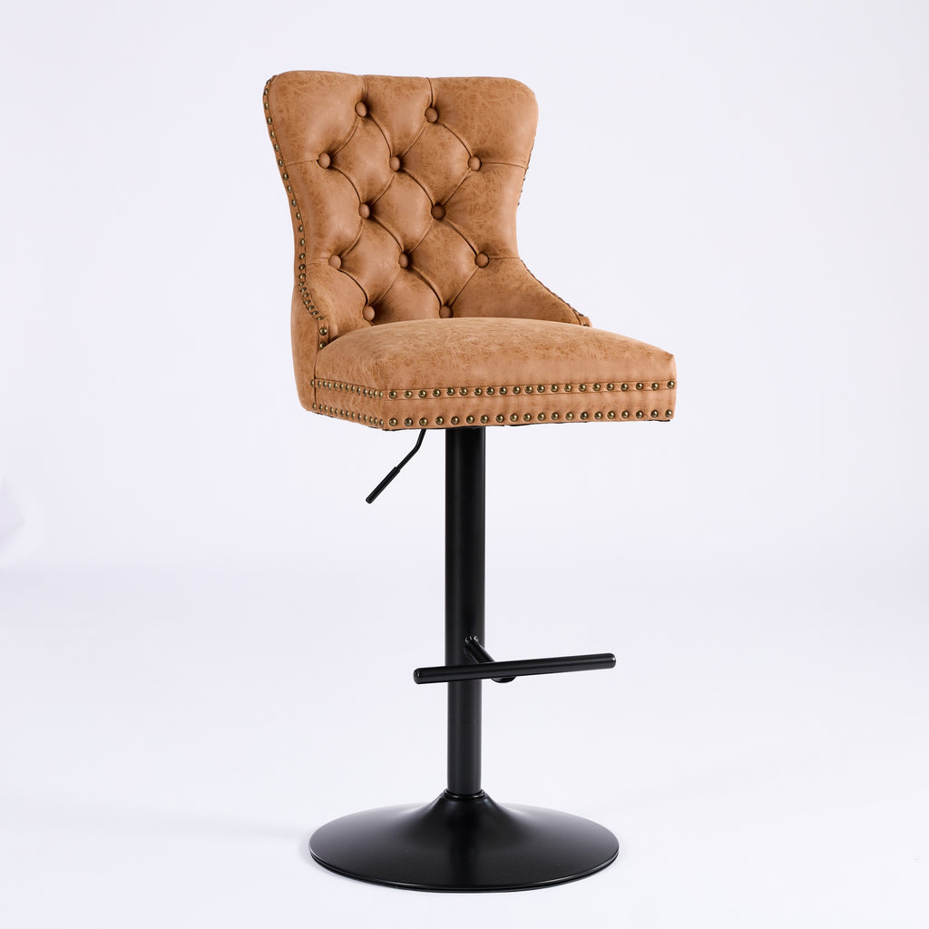 A&A Furniture,Aged And Retro PU Swivel Barstools Adjusatble Seat Height From 26-33 Inch, Modern Bar Stools With Backs Comfortable Tufted For Home Pub And Kitchen Island Orange,Set Of 2