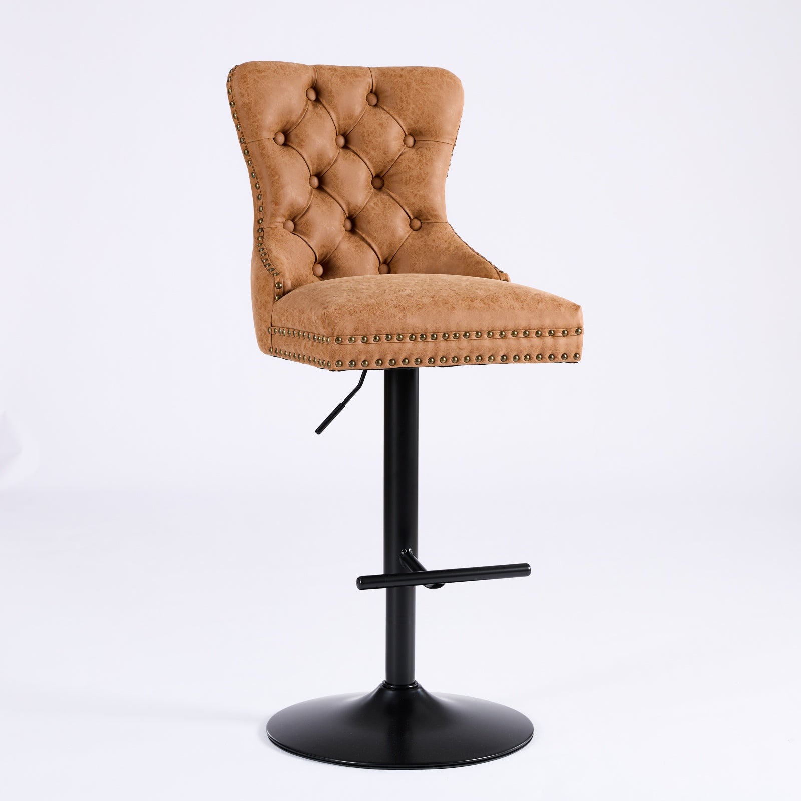 A&A Furniture,Aged And Retro PU Swivel Barstools Adjusatble Seat Height From 26-33 Inch, Modern Bar Stools With Backs Comfortable Tufted For Home Pub And Kitchen Island Orange,Set Of 2