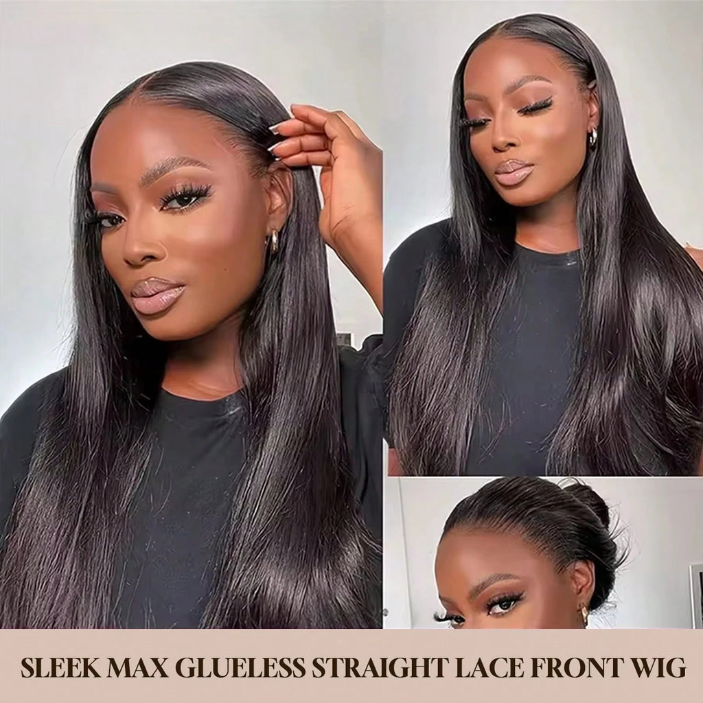 Human Hair Lace Front Wig Synthetic Headband Wig 1B Black Natural Long Straight Wigs