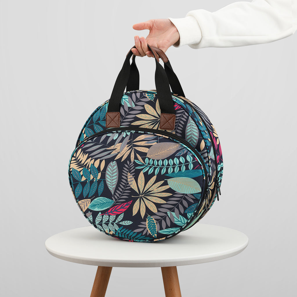Embroidery Thread Bag with Maple Leaves Round Embroidered Circle Bag Blue Color Knitting Tote Bag Sewing Accessories