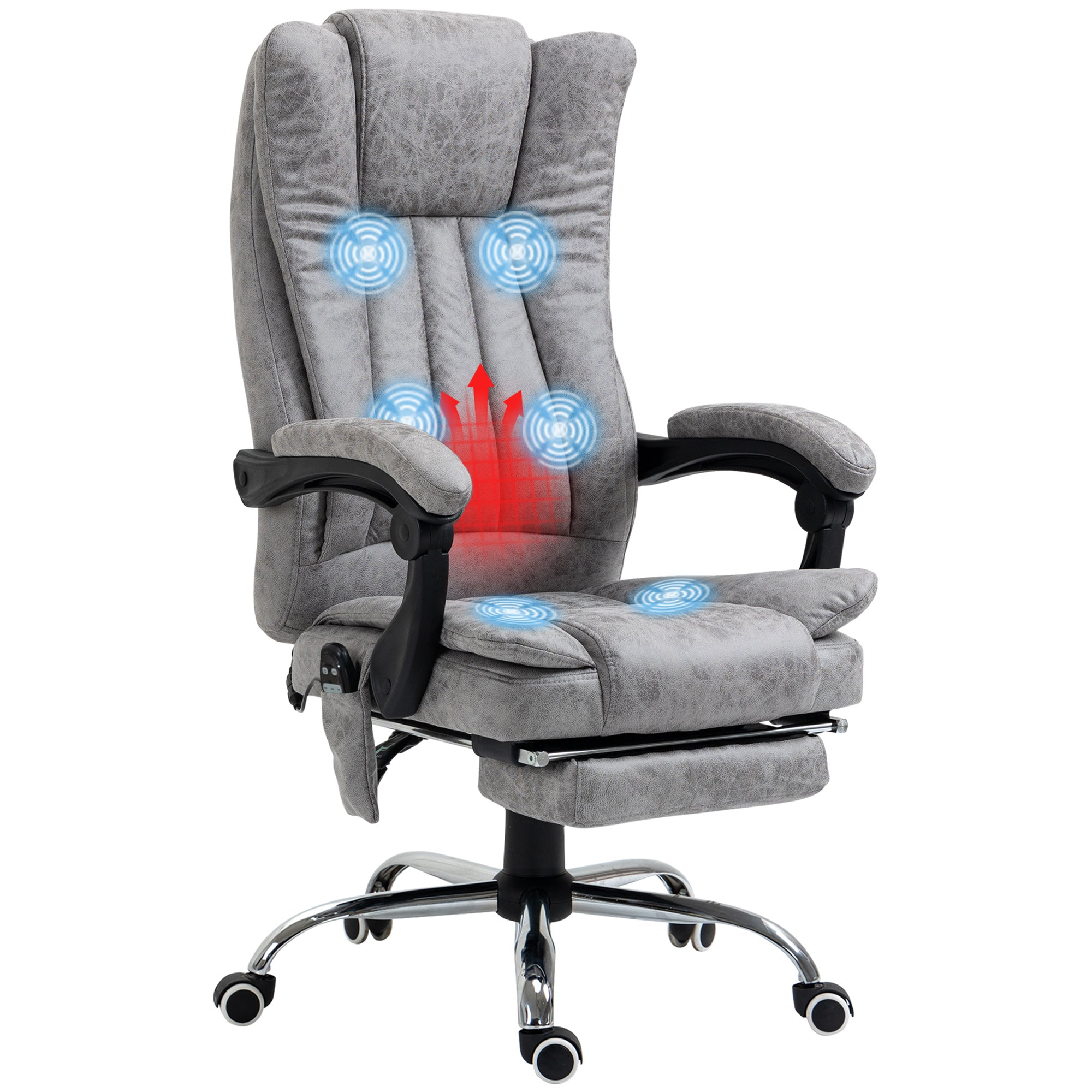 Massage Office Chair with 6 Points and Heat, Reclining Computer Chair with Adjustable Height and Footrest, Gray