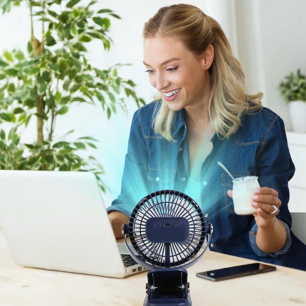 Portable Quiet Clip On Fan With 5 Speeds 3 Brightness 720° Fully Adjustable Angle Type-C Rechargeable Clip Desk Wall Mounted Fan For Camping Office Home Dorm Stroller Car