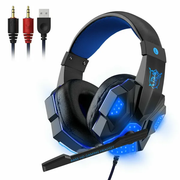 3.5mm Gaming Headset Mic LED Headphones Stereo Bass Surround For PC PS4 One