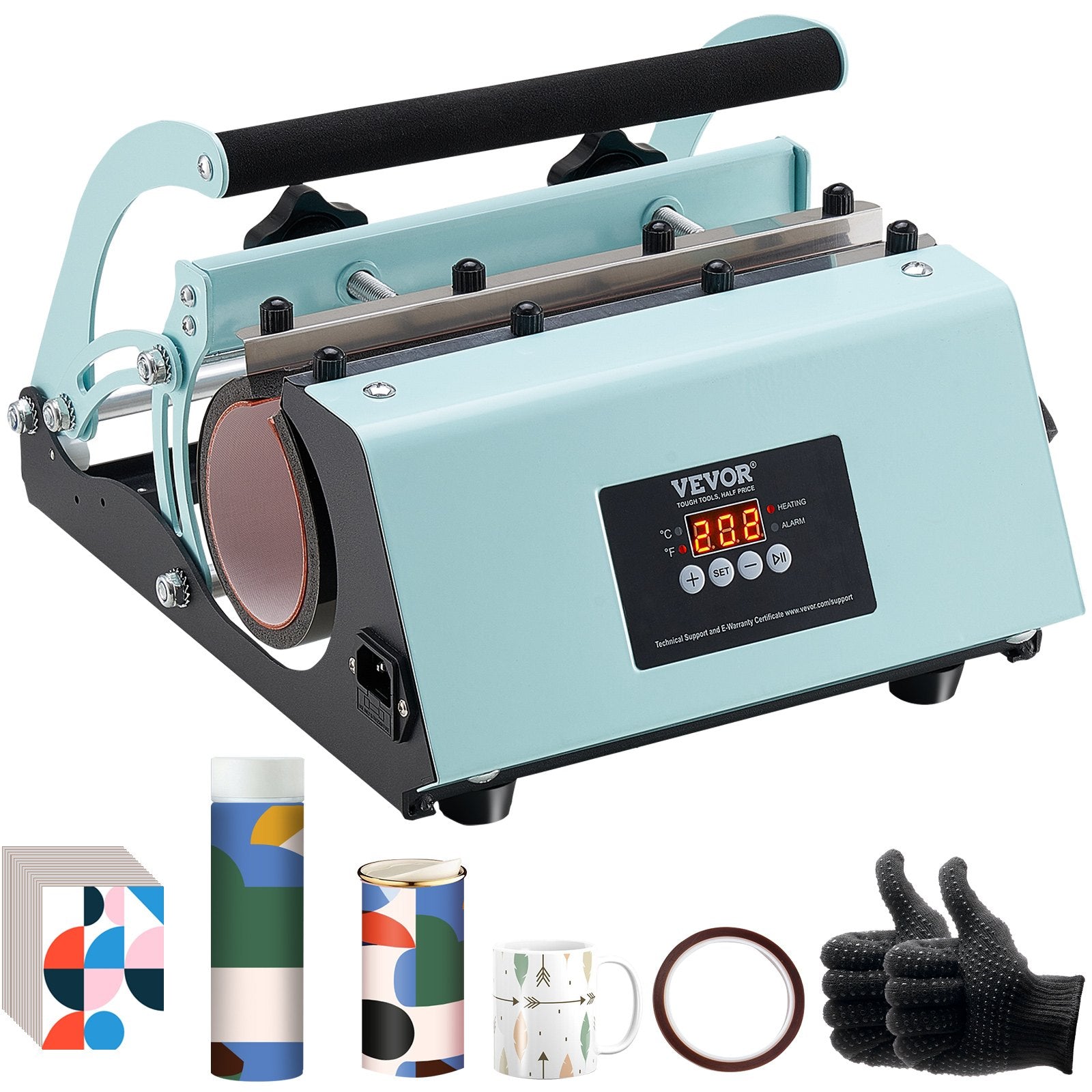 Tumbler Heat Press Machine, 11-30oz Mug Press, Heat Up Fast And Even, Tumbler Press With Sublimation Paper, Tape And Gloves, Temp And Time Setting, For Sublimation Tumblers, Cups, Mugs, Green