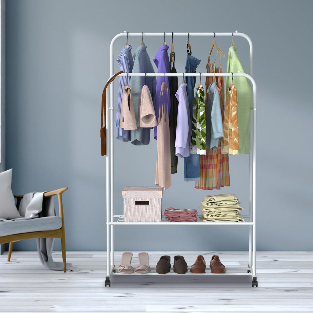 1Pc Garment Hanging Rack Clothing Hanging Rail Pillow Shoe Display Organizer Stand Rolling Wheel Clothes Organizer