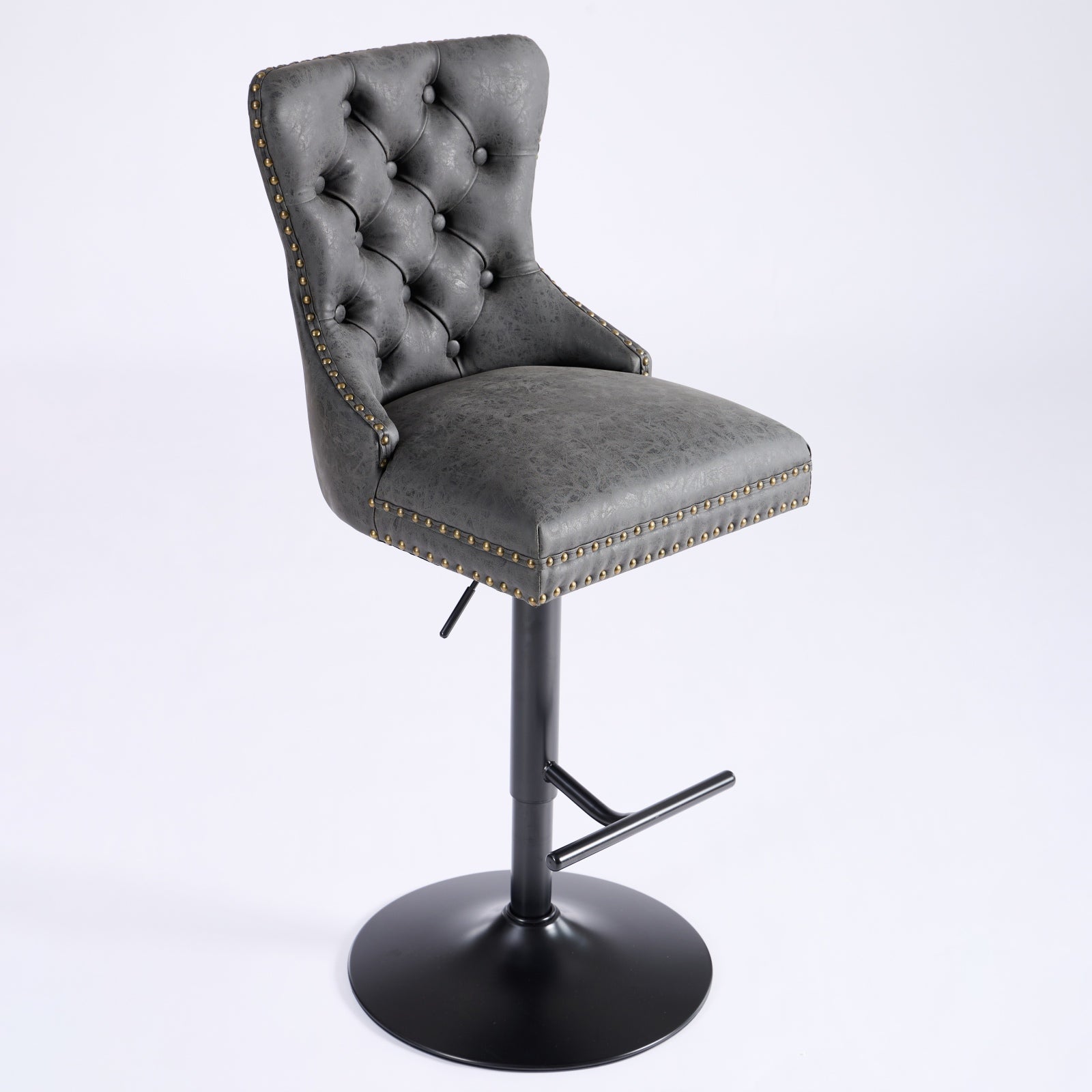A&A Furniture,Aged And Retro PU Swivel Barstools Adjusatble Seat Height From 26-33 Inch, Modern Bar Stools With Backs Comfortable Tufted For Home Pub And Kitchen Island Black,Set Of 2