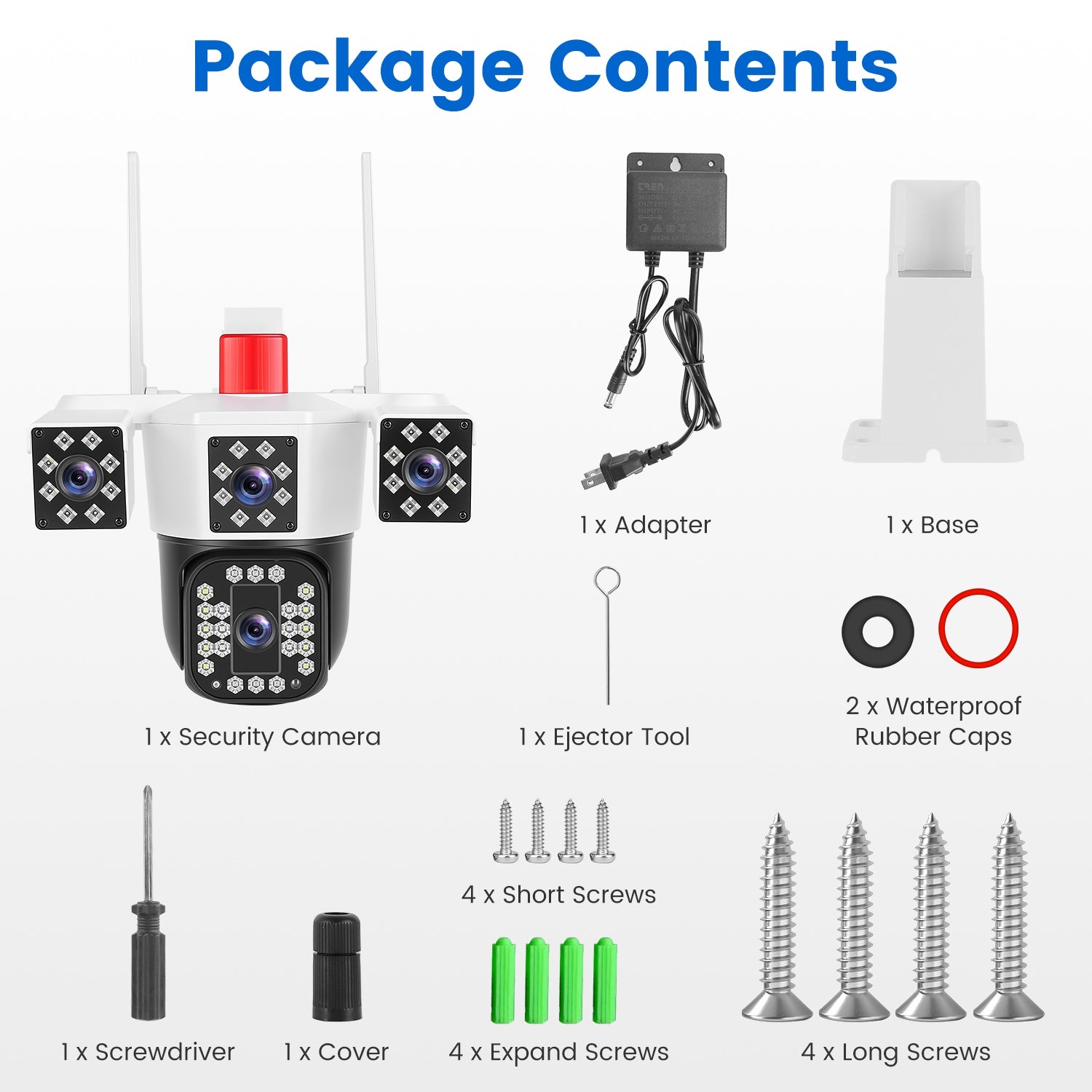 1080P HD 4-Lens Security Camera 360 Degree View WiFi Pan & Tilt Surveillance Camera With Full Color Night Vision Auto Motion Tracking 2-Way Audio Spotlights IP66 Waterproof Max 128G Not Included