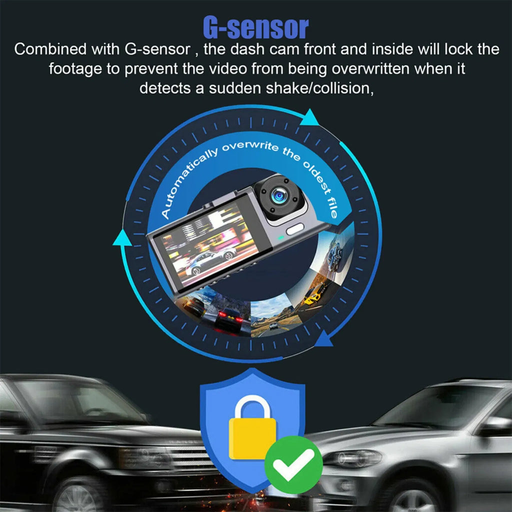 Car Dual Lens Dash Cam HD 1080P Front Rear Inside Video Recorder Camera G-Sensor
