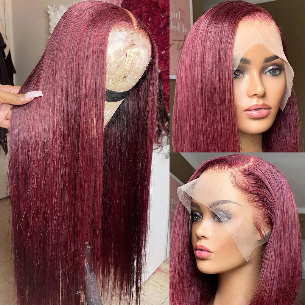 99j Burgundy Lace Front Wigs Human Hair Straight Wigs For Women