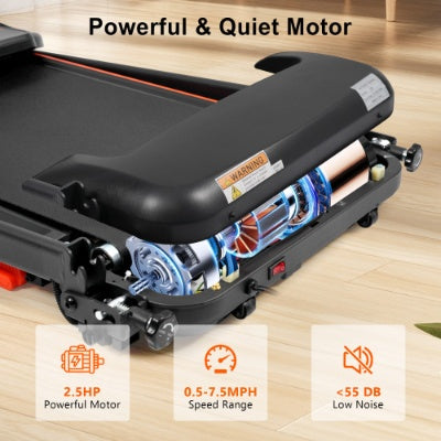 NEW Treadmills For Home, 2.5HP Quiet Folding Treadmill With Heart Rate Sensor, 300lbs Weight Capacity, 7.5MPH, Incline Treadmill With USB Charge Station Bluetooth Speaker, 6 Shock-Absorbing