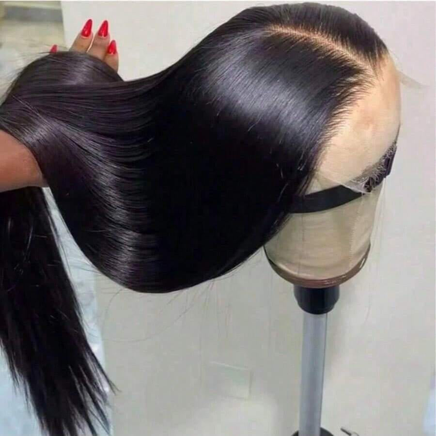 Human Hair Lace Front Wig Synthetic Headband Wig 1B Black Natural Long Straight Wigs