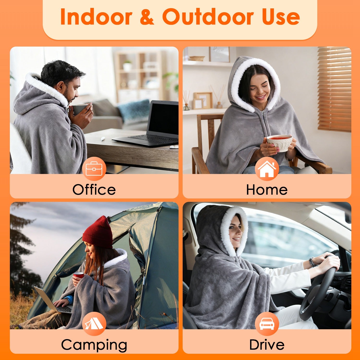 Wearable Heated Throw Blanket With 20000mah Battery Pack Double Sided Flannel Portable Electric Heating Hoodie For Women Men Machine Washable 3 Heating Levels Battery Operated