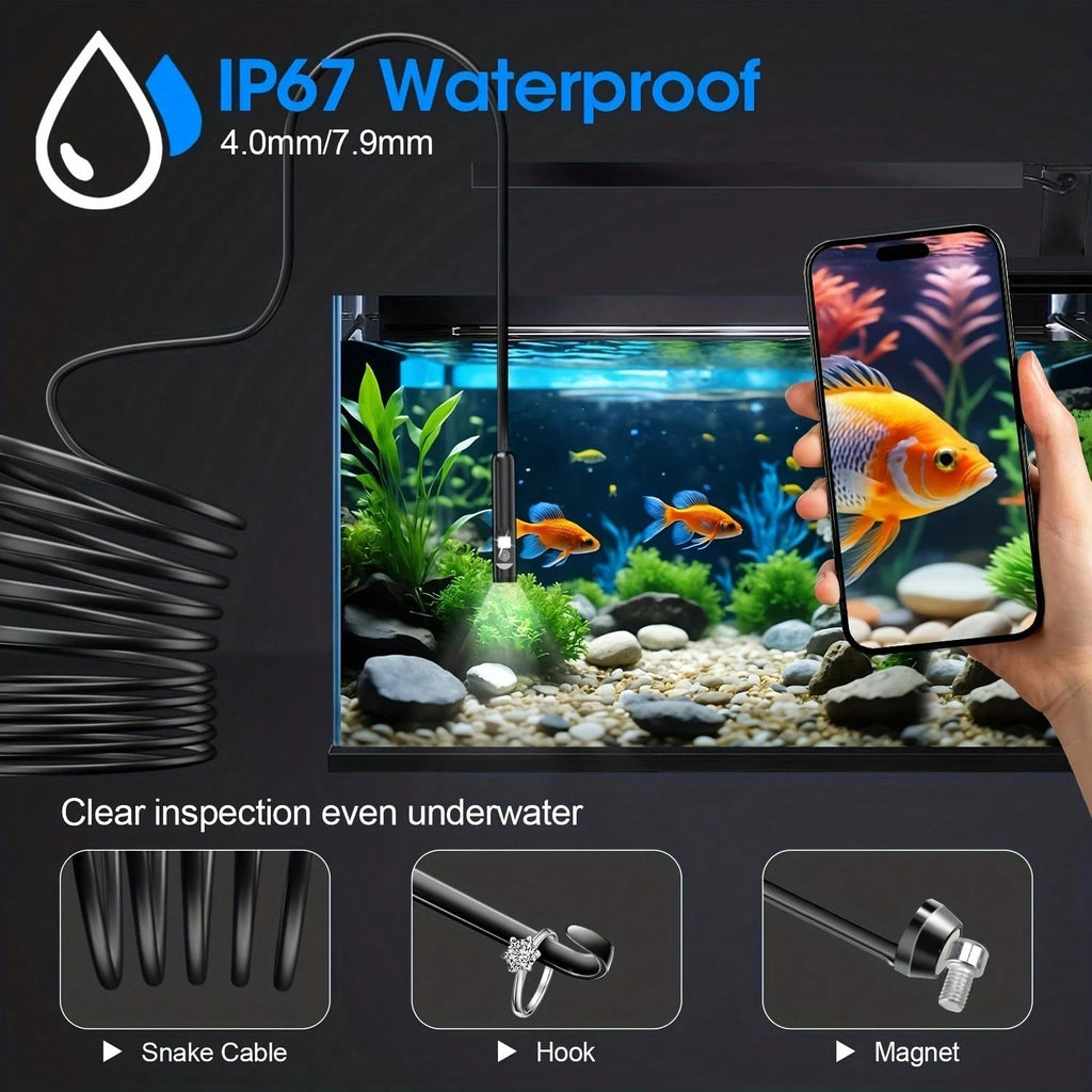 Lighted Endoscope Dual Camera, 1920P HD Endoscope Tool With 8 Adjustable LED Lights, Endoscope With Semi-Rigid Snake Camera, Waterproof 8mm Wide-Angle Inspection Camera,