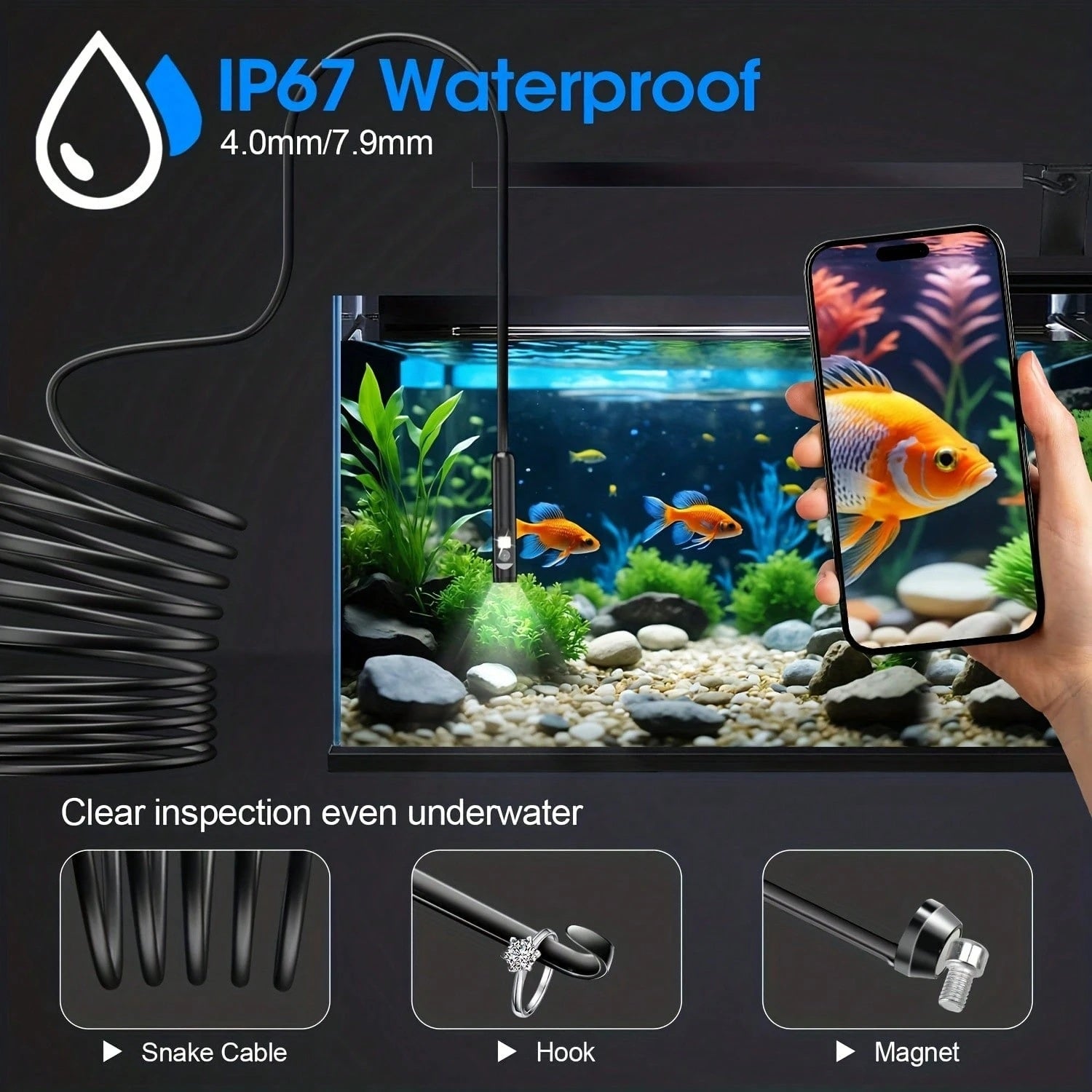 Lighted Endoscope Dual Camera, 1920P HD Endoscope Tool With 8 Adjustable LED Lights, Endoscope With Semi-Rigid Snake Camera, Waterproof 8mm Wide-Angle Inspection Camera,