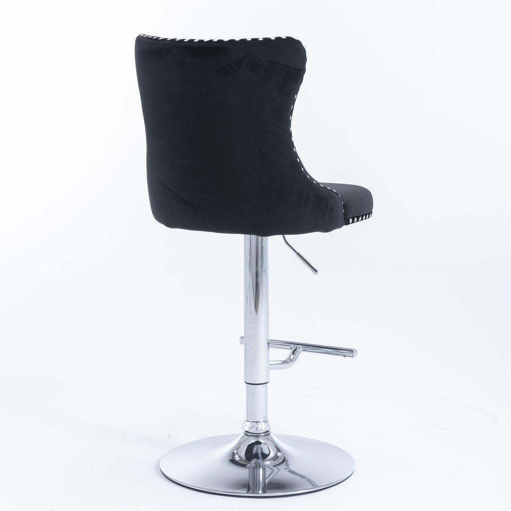 Swivel Velvet Barstools Adjusatble Seat Height From 25-33 Inch, Chrome Base Bar Stools With Backs Comfortable Tufted For Home Pub And Kitchen Island,Set Of 2,AS1712BK,Black