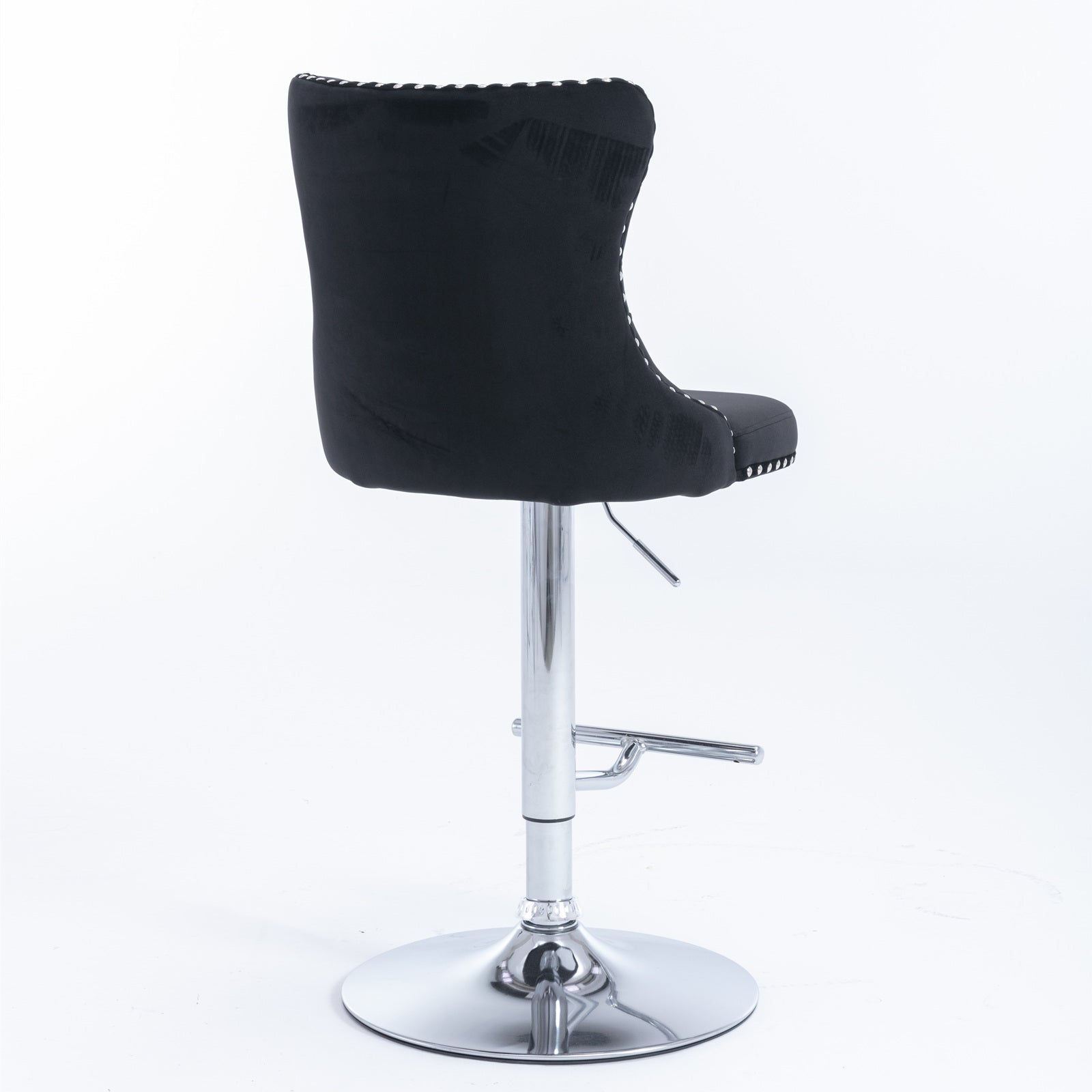 Swivel Velvet Barstools Adjusatble Seat Height From 25-33 Inch, Chrome Base Bar Stools With Backs Comfortable Tufted For Home Pub And Kitchen Island,Set Of 2,AS1712BK,Black