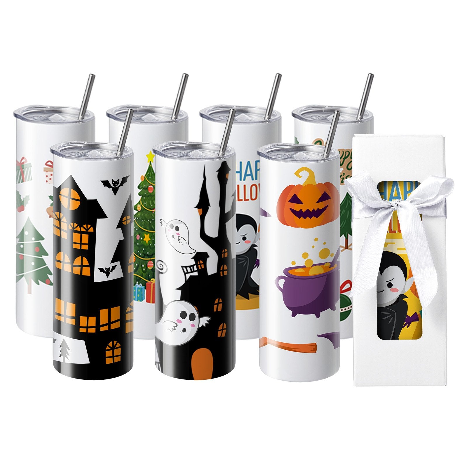 24 Pack Sublimation Tumblers 20oz Skinny Straight, Stainless Steel Sublimation Tumblers Blank, Stainless Steel Double Wall Tumbler For Heat Transfer Customized Gifts With Lid And Straw, Gift Box