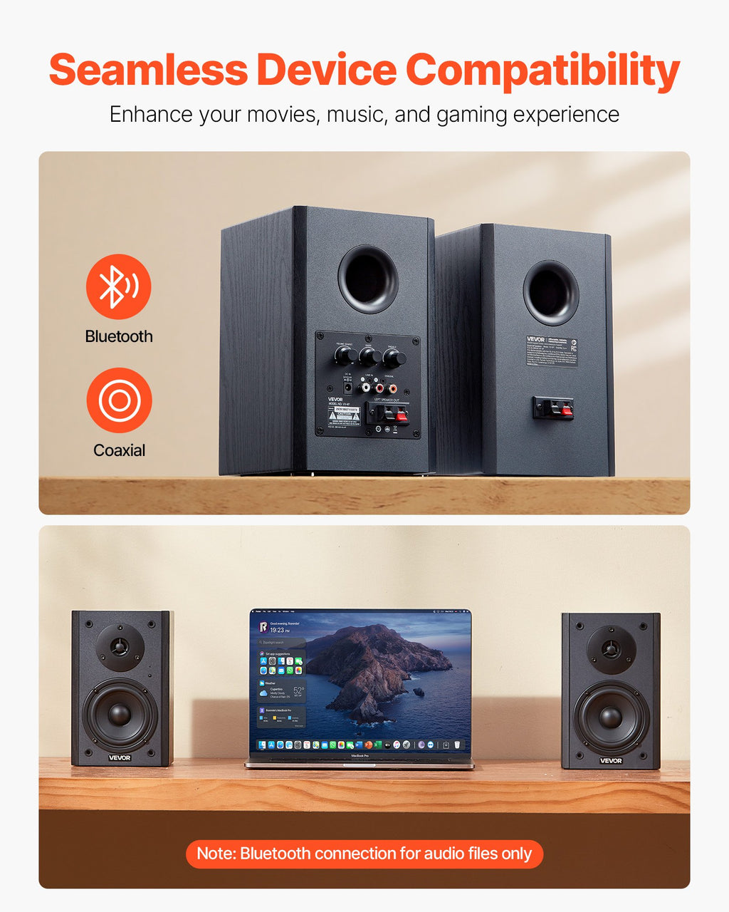 Active Powered Bookshelf Studio Monitor Speakers 20W X2 Bluetooth Coaxial Stereo