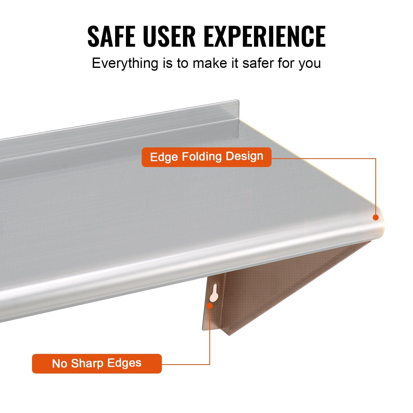 12" X 36" Stainless Steel Shelf, Wall Mounted Floating Shelving With Brackets, 250 Lbs Load Capacity Commercial Shelves, Heavy Duty Storage Rack For Restaurant, Kitchen, Bar, Home, And Hotel