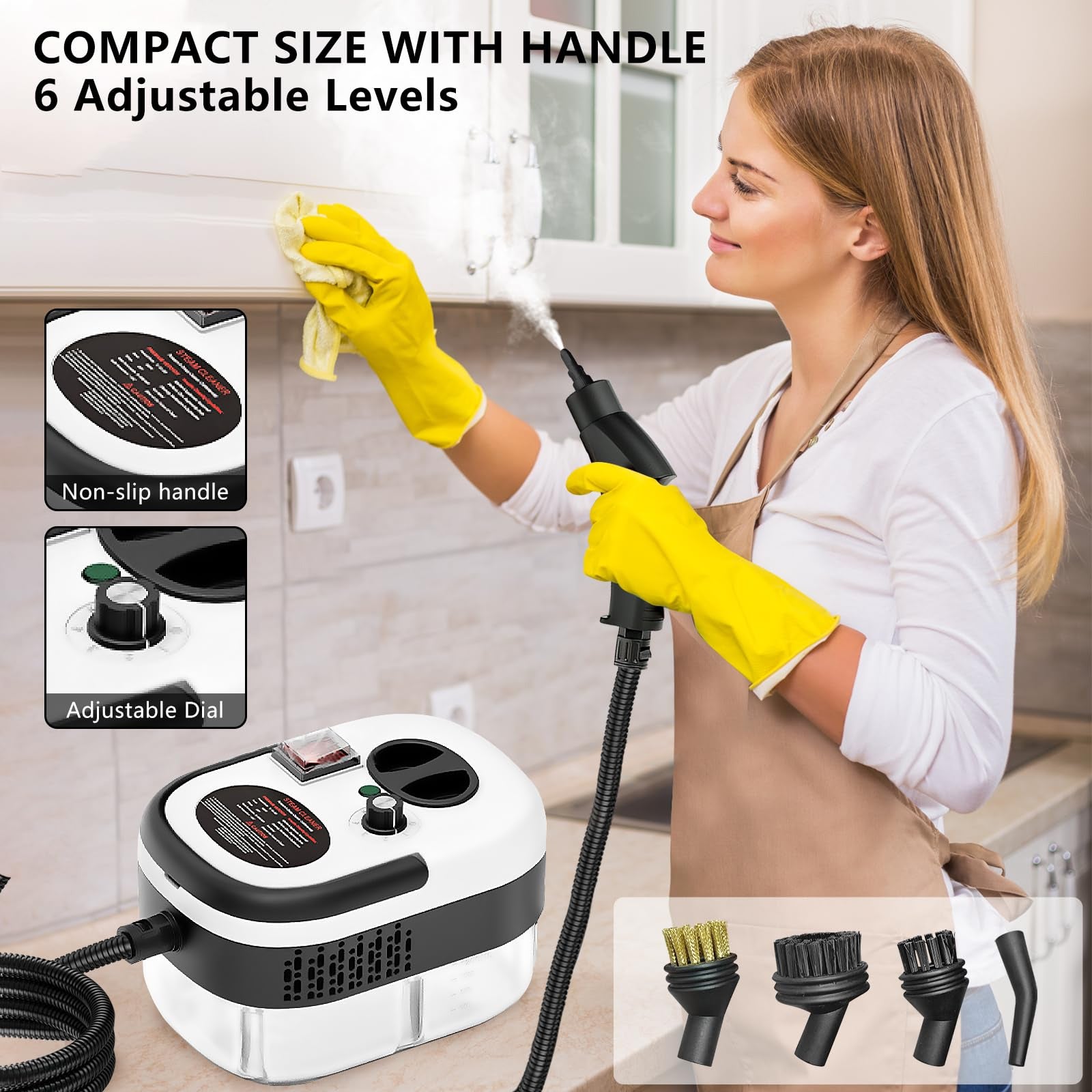 Handheld Steam Cleaner, Steamer For Cleaning, 2500W Pressurized Steam Cleaner With 1.2L Water Tank And 12 Attachments, Portable Steamer Cleaner For Home Car Kitchen Bathroom Furniture Tile Grout
