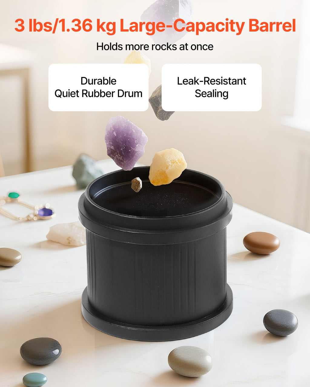 Rock Tumbler, 3 Lb Rock Polishing Machine, Rocks Tumbling Kit With 4-Speed Adjustment, 1–9 Day Timer, PC Sound Reduction Cover & TPU Drum, Direct Drive Motor Rocks Polishing, Quiet Operation