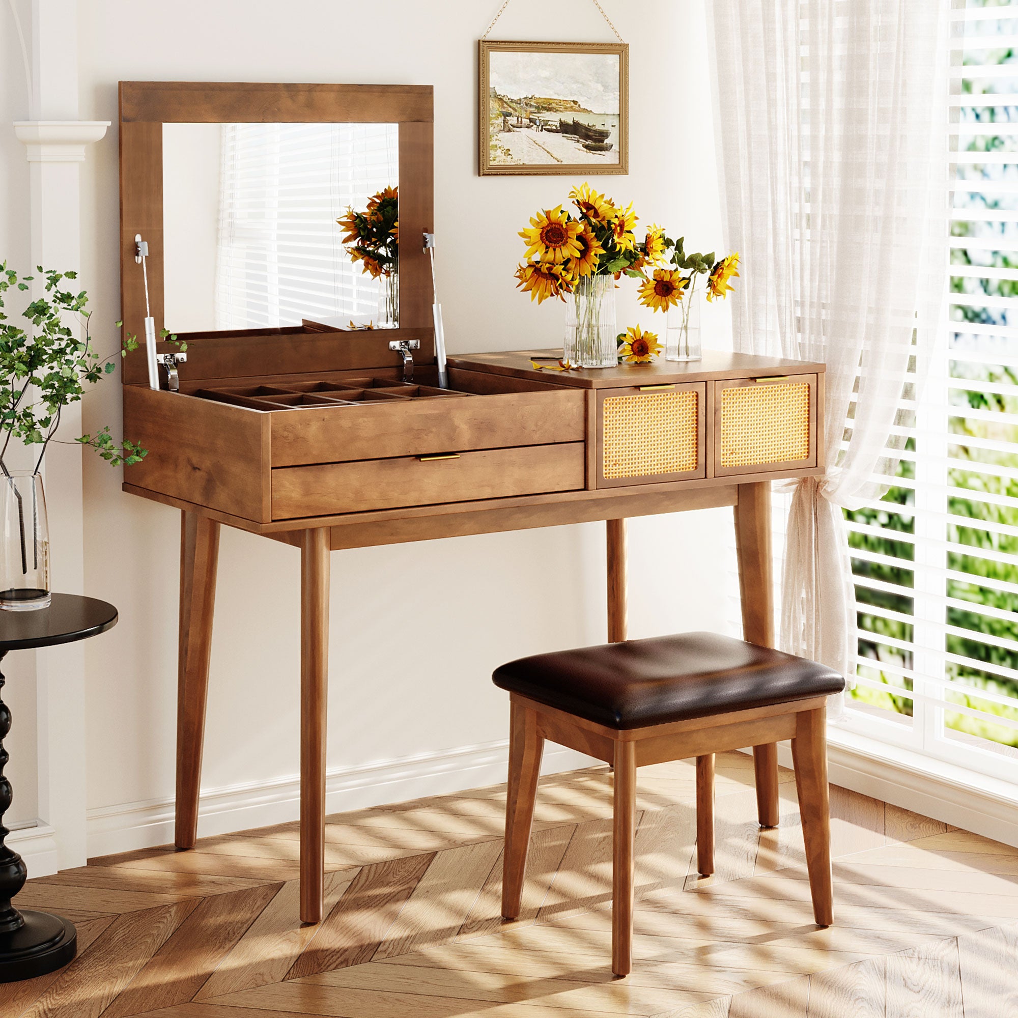 43.3 Inches, Classic Wooden Makeup Vanity Set
