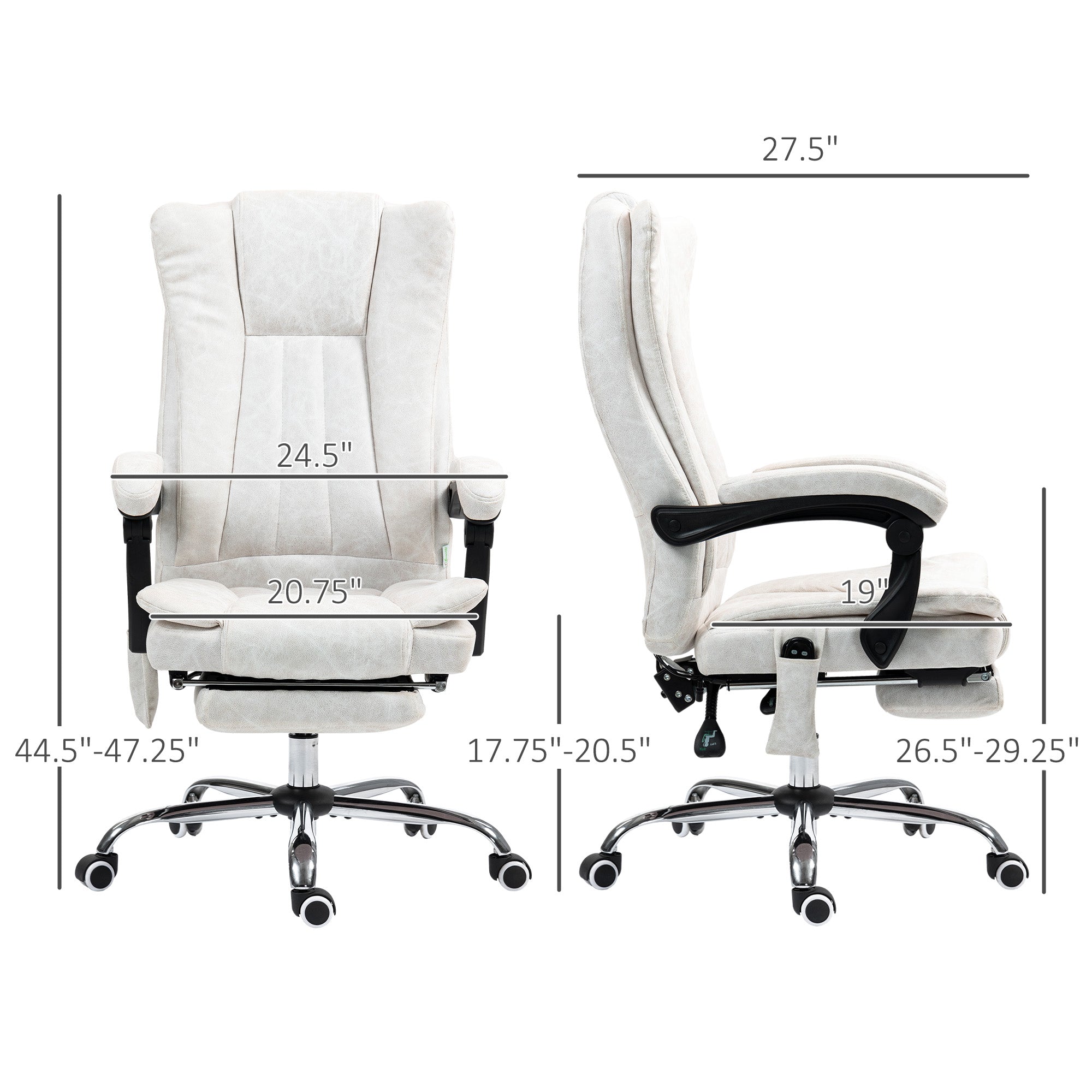 Massage Office Chair With 6 Points And Heat, Reclining Computer Chair With Adjustable Height And Footrest, White