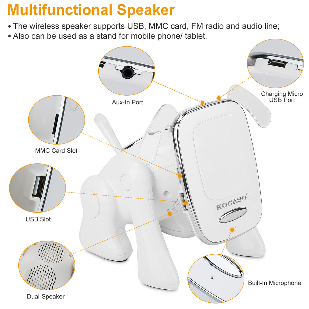 Puppy Dog Wireless Speaker Portable Mini Music Player Stereo Cute Animal Speaker With Built-In Mic FM Radio Stereo Bass MMC Card Slot USB Port For Cellphone Tablet