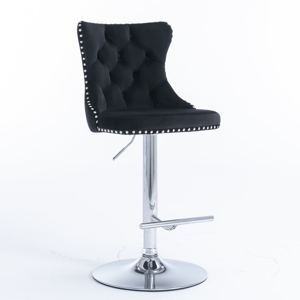 Swivel Velvet Barstools Adjusatble Seat Height From 25-33 Inch, Chrome Base Bar Stools With Backs Comfortable Tufted For Home Pub And Kitchen Island,Set Of 2,AS1712BK,Black