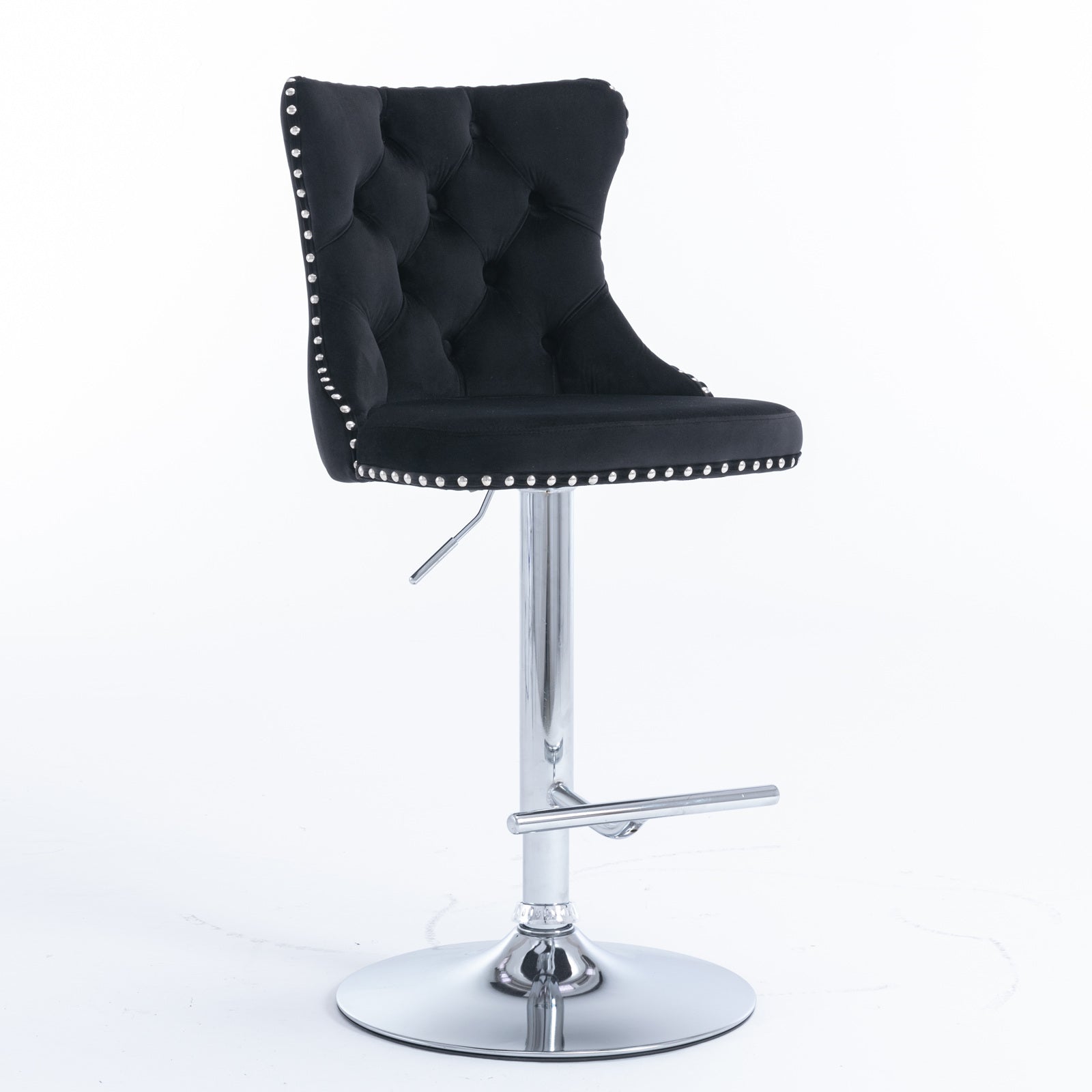 Swivel Velvet Barstools Adjusatble Seat Height From 25-33 Inch, Chrome Base Bar Stools With Backs Comfortable Tufted For Home Pub And Kitchen Island,Set Of 2,AS1712BK,Black