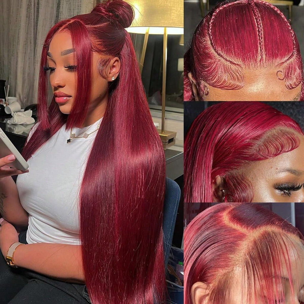 99j Burgundy Lace Front Wigs Human Hair Straight Wigs For Women
