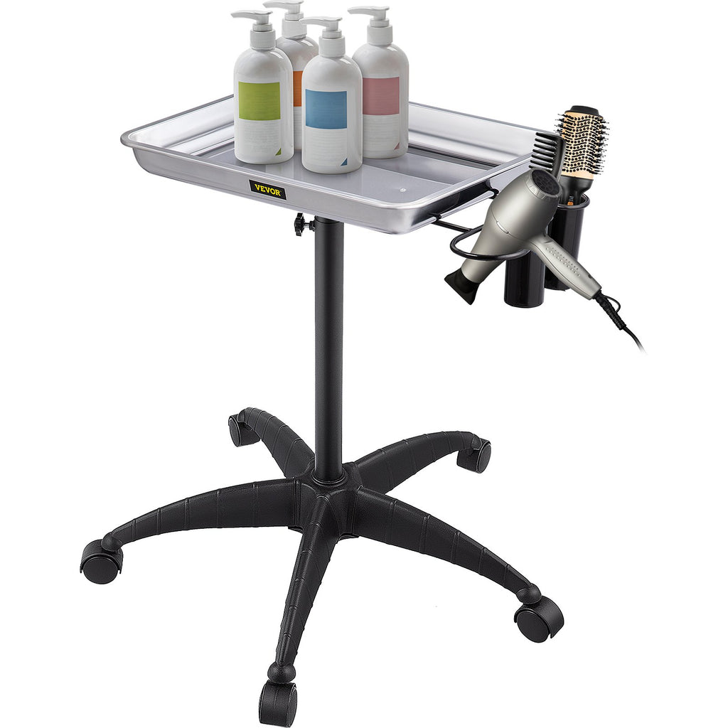 Mayo Stand Medical Tray, Height Adjustable Stainless Steel Salon Tray Easy Assemble Tattoo Cart Lab Tray With 2 Cups & 1 Metal Ring For SPA Clinic Personal Care Lab Hospital Dentistry, Silver