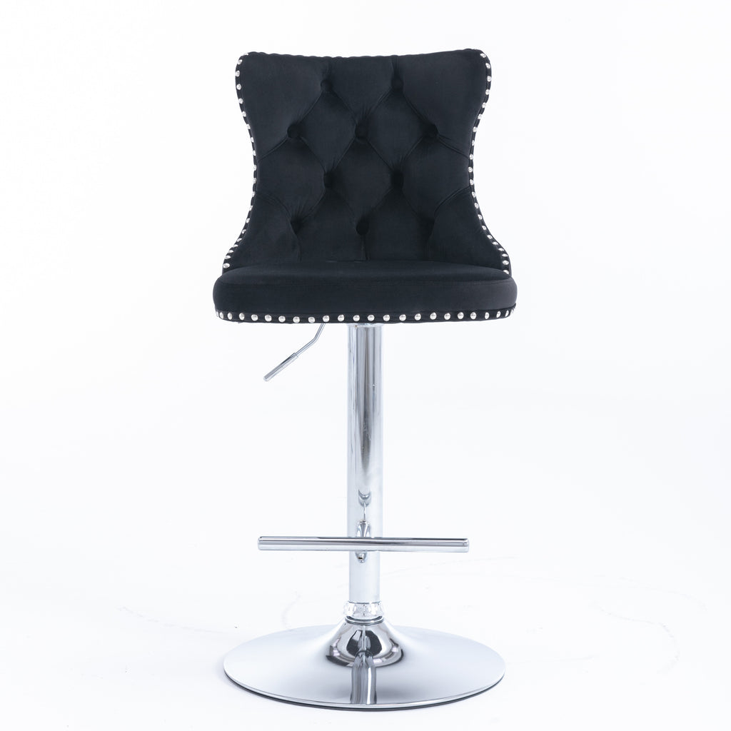 Swivel Velvet Barstools Adjusatble Seat Height From 25-33 Inch, Chrome Base Bar Stools With Backs Comfortable Tufted For Home Pub And Kitchen Island,Set Of 2,AS1712BK,Black