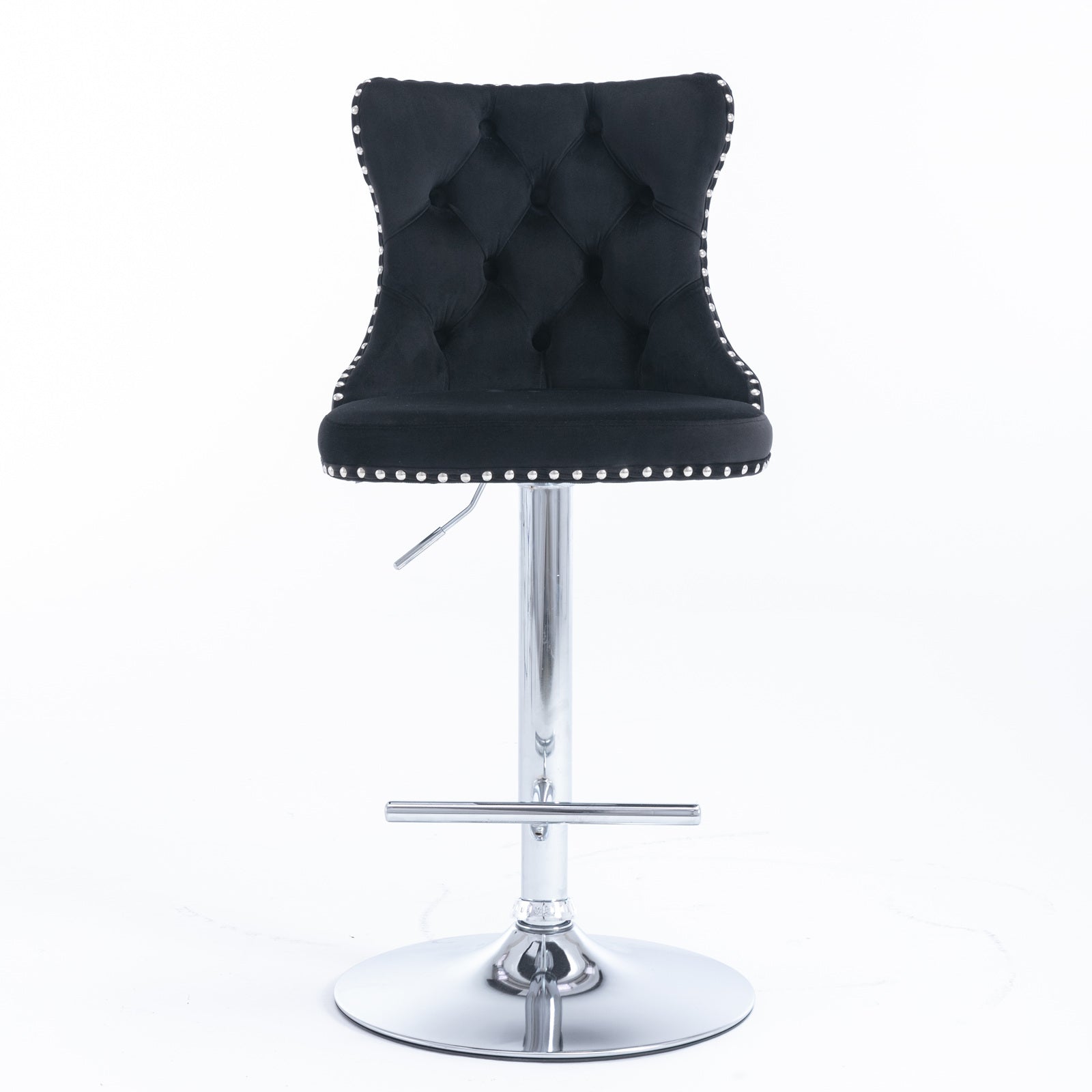 Swivel Velvet Barstools Adjusatble Seat Height From 25-33 Inch, Chrome Base Bar Stools With Backs Comfortable Tufted For Home Pub And Kitchen Island,Set Of 2,AS1712BK,Black
