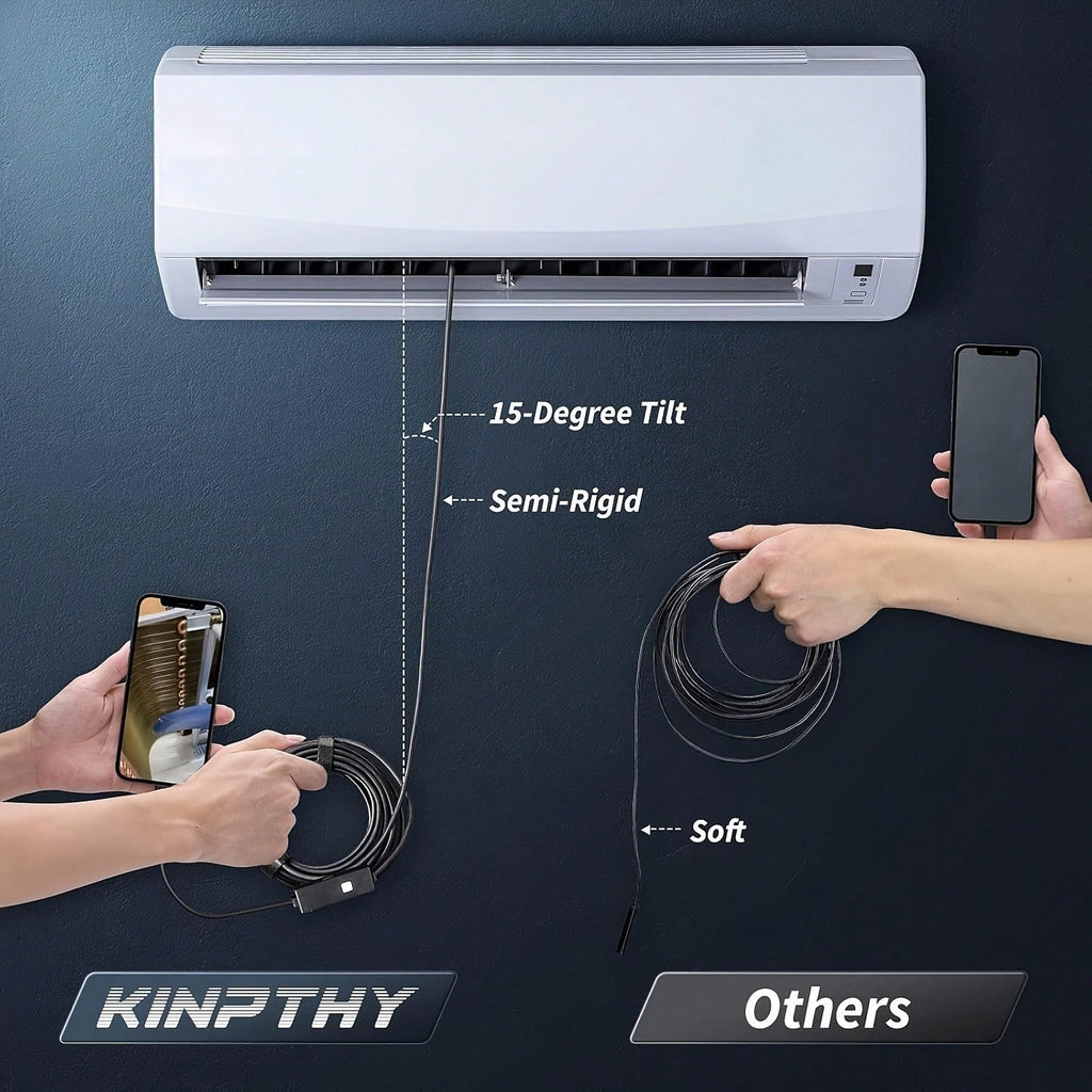 Lighted Endoscope Dual Camera, 1920P HD Endoscope Tool With 8 Adjustable LED Lights, Endoscope With Semi-Rigid Snake Camera, Waterproof 8mm Wide-Angle Inspection Camera,