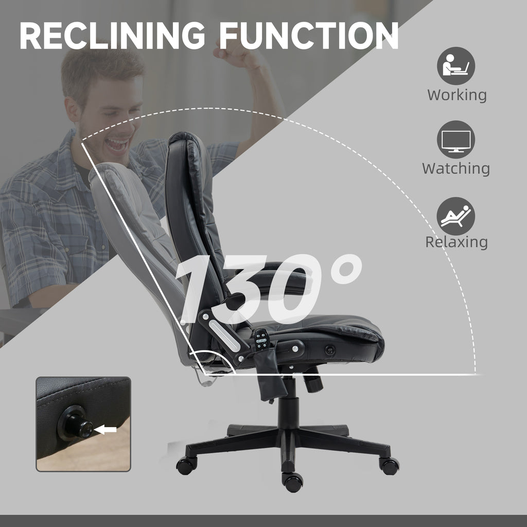 Massage Office Chair, Heated Reclining Computer Chair with 6 Vibration Points, Armrest and Remote, Black