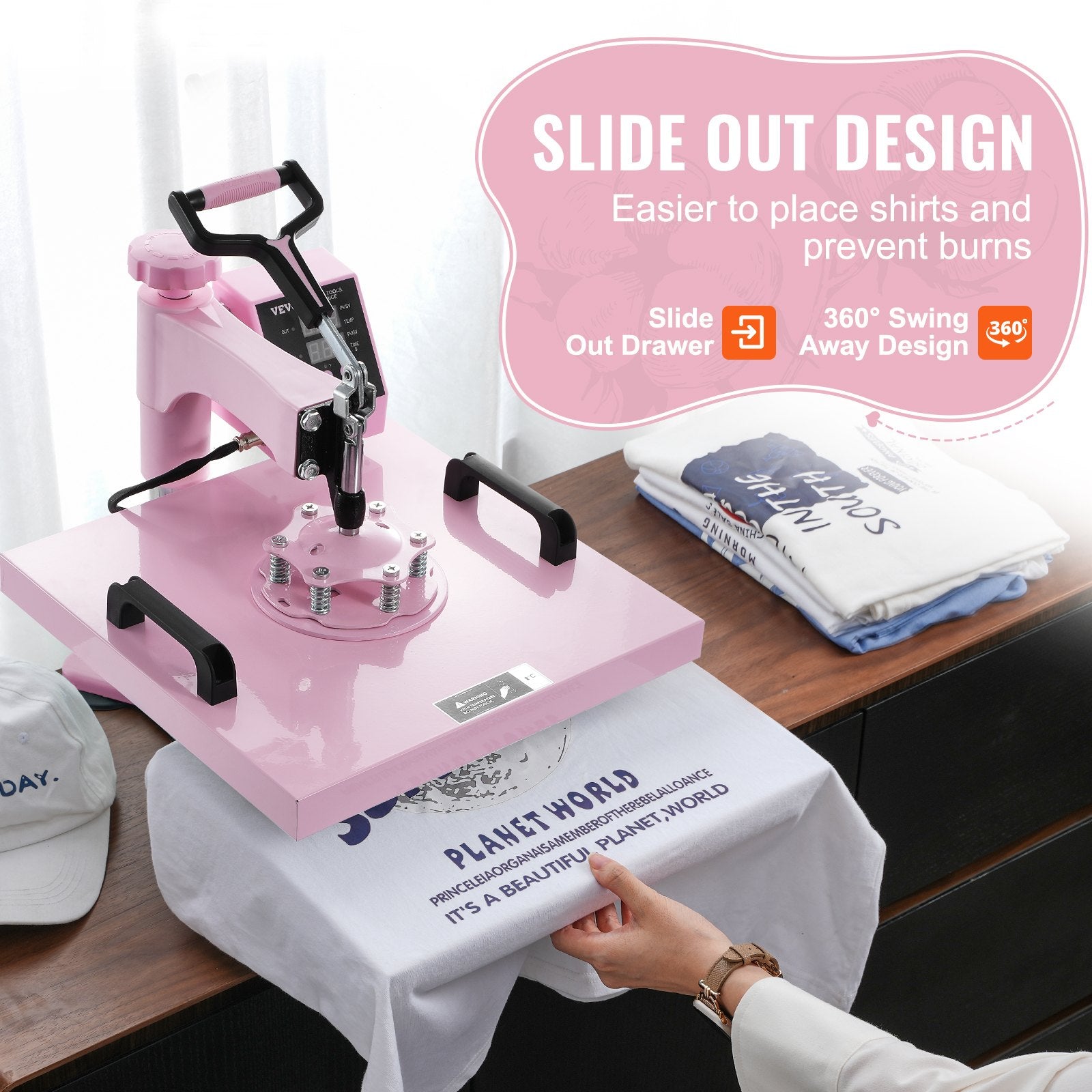 Heat Press Machine 15x15 In 5 In 1 With 30oz Tumbler Press T-Shirts Pink