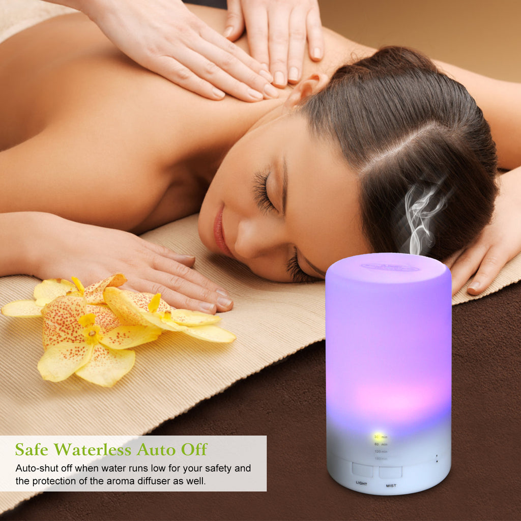 1Pc Mini Cool Mist Humidifier Ultrasonic Aroma Essential Oil Diffuser With 7 Color LED Lights 4 Timer Settings For Office Home Room Vehicle Study Yoga Spa