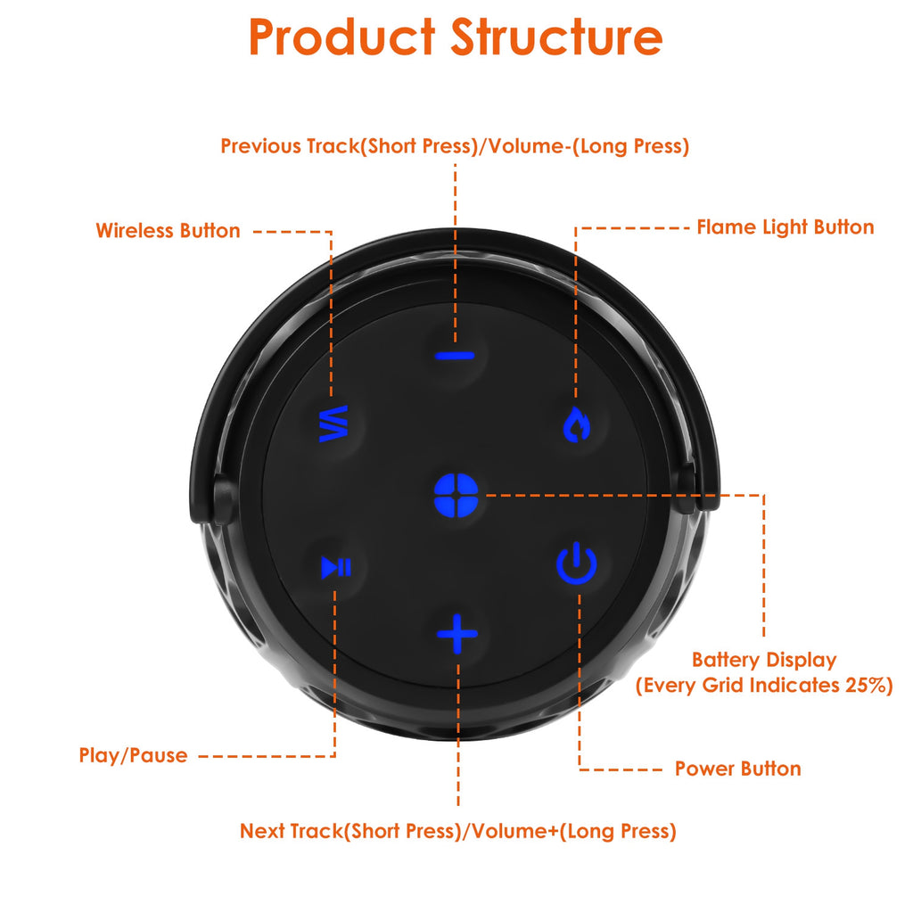 1Pc 4 In 1 Wireless 5.3 Outdoor Speaker IPX5 Waterproof Patio Speaker LED Flame Speaker With 3 Flame Light Modes Hook Stake Wall Mount Holder Sync Up To 1,00 Speakers