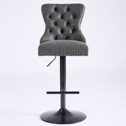 A&A Furniture,Aged And Retro PU Swivel Barstools Adjusatble Seat Height From 26-33 Inch, Modern Bar Stools With Backs Comfortable Tufted For Home Pub And Kitchen Island Black,Set Of 2