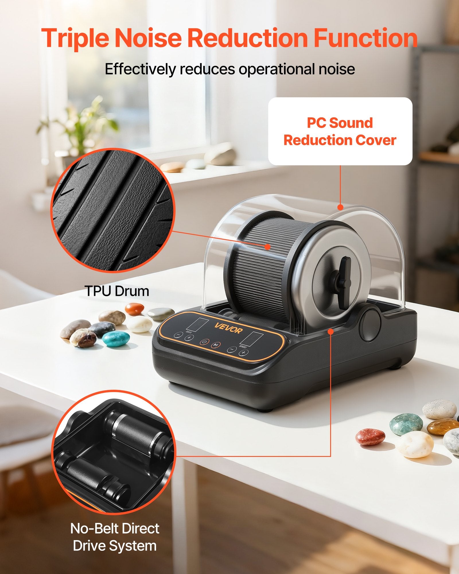 Rock Tumbler, 1 Lb Rock Polishing Machine, Rocks Tumbling Kit With 4-Speed Adjustment, 1–9 Day Timer, PC Sound Reduction Cover & TPU Drum, Direct Drive Motor Rocks Polishing, Quiet Operation